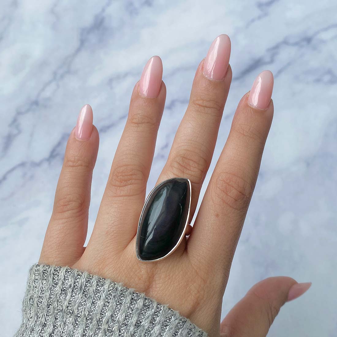 Black Obsidian Adjustable Ring-(BAO-R-6.)